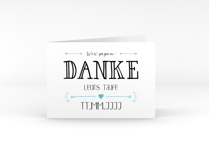 Danksagung Taufe Lettering A6 Klappkarte quer tuerkis hochglanz