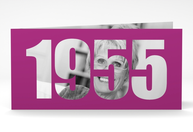 Einladungskarte Jahreszahl 2025 lange Klappkarte quer pink