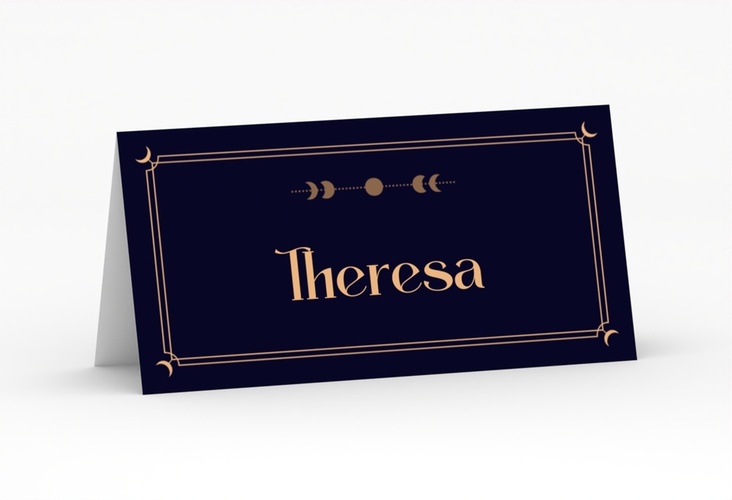 Tischkarte Hochzeit Astro Tischkarten blau mit Sonne, Mondphasen und Sternen