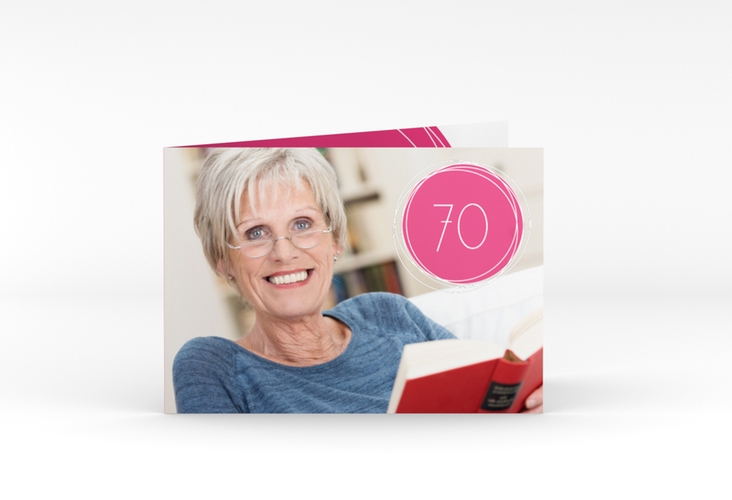 Einladung 70. Geburtstag Twister A6 Klappkarte quer pink