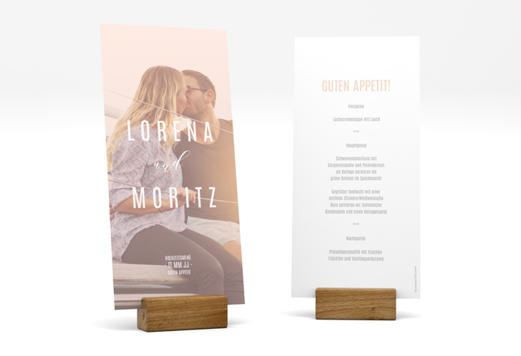 Menükarte Hochzeit Memory lange Karte hoch rosa hochglanz