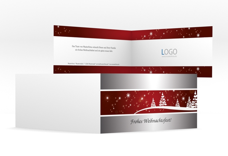 Business-Weihnachtskarte Winterlich lange Klappkarte quer rot