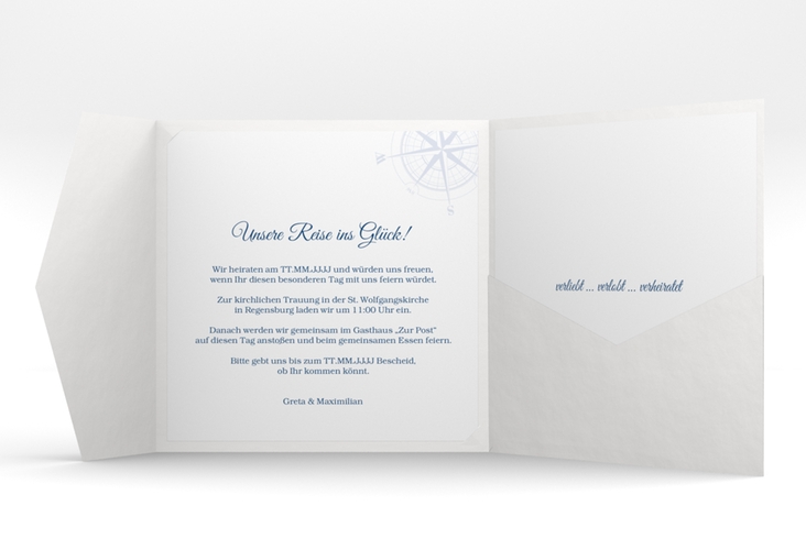 Hochzeitseinladung Windrose Pocketfold blau