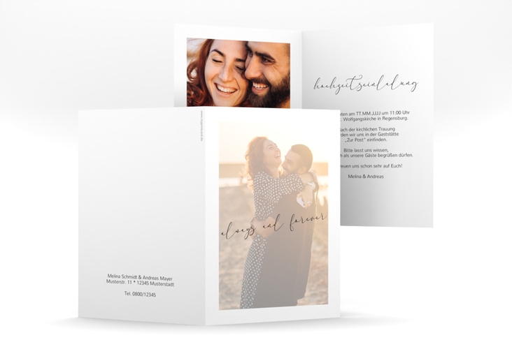 Einladungskarte Hochzeit Lucent A6 Klappkarte hoch weiss hochglanz