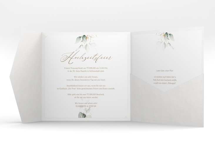 Hochzeitseinladung Selvatica Pocketfold hochglanz mit Eukalyptus-Kranz
