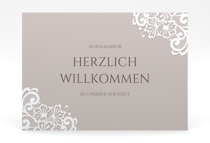 Willkommensschild Poster Vintage 70 x 50 cm Poster grau mit floraler Spitze