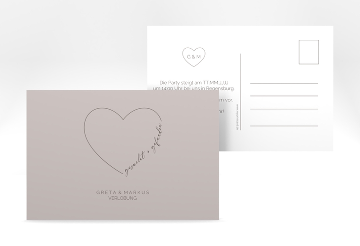 Verlobungskarte Hochzeit Lebenstraum A6 Postkarte grau
