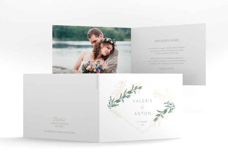Danksagungskarte Hochzeit Verde A6 Klappkarte quer