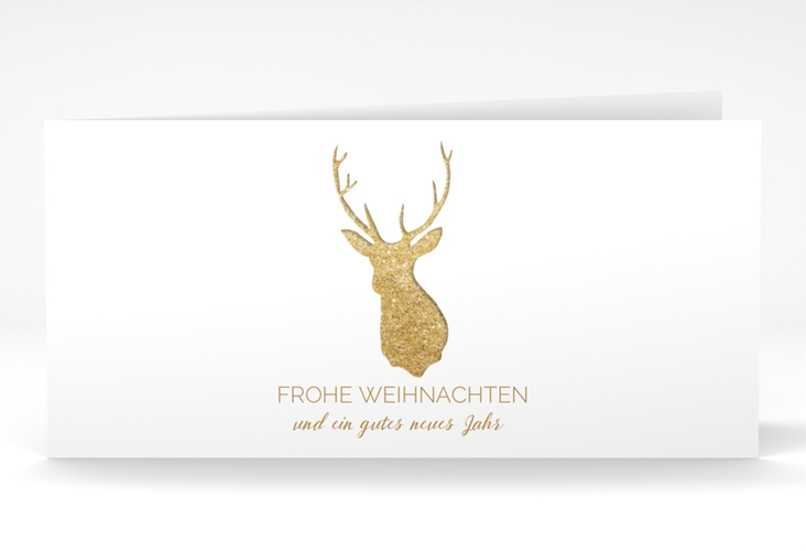 Geschäftliche Weihnachtskarte Deer lange Klappkarte quer gold