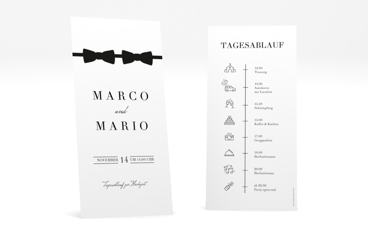 Tagesablauf Hochzeit Suits lange Karte hoch schwarz