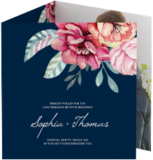 Klick: Details zu Dankeskarte Hochzeit "Blooming" anzeigen Dankeskarte Hochzeit Blooming quadr. Doppel-Klappkarte blau
