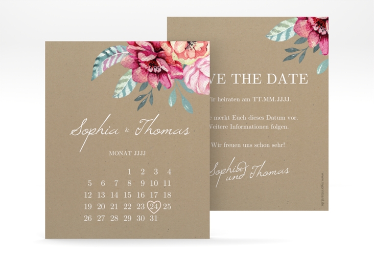 Save the Date-Kalenderblatt Blooming Kalenderblatt-Karte Kraftpapier hochglanz