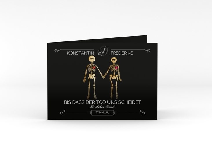 Danksagungskarte Hochzeit "Bones" A6 Klappkarte Quer schwarz