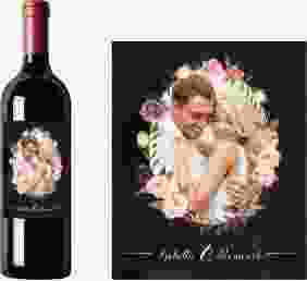 Weinetikett zur Hochzeit Flowers Etikett Weinflasche 4er Set schwarz mit bunten Aquarell-Blumen