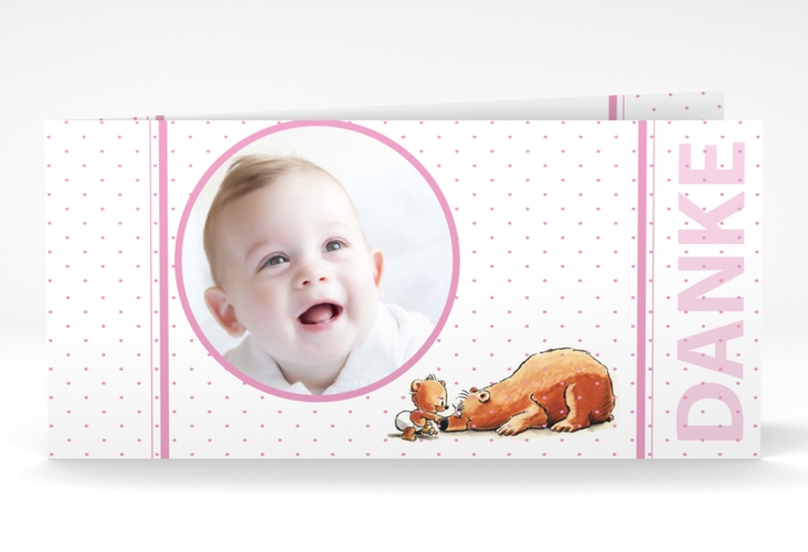 Danksagung Taufe Dinky lange Klappkarte quer rosa hochglanz