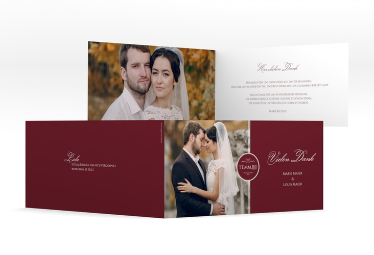 Dankeskarte Hochzeit Elegancy lange Klappkarte quer rot
