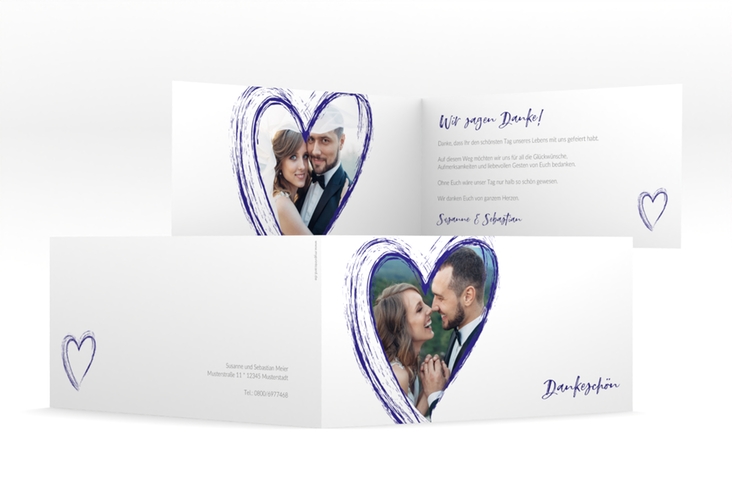 Danksagung Hochzeit Liebe lange Klappkarte quer blau