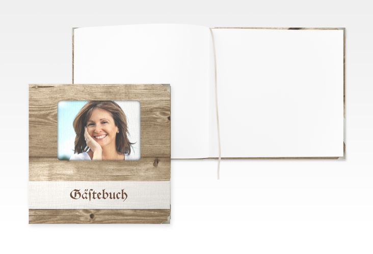 Gästebuch Selection Geburtstag Michael/Michaela Leinen-Hardcover im rustikalen Holz-Design mit Foto
