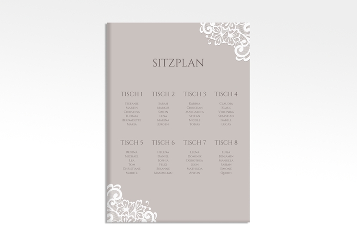 Sitzplan Leinwand Hochzeit Vintage 50 x 70 cm Leinwand mit floraler Spitze