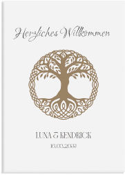 Klick: Details zu Willkommensschild Leinwand "Lebensbaum" anzeigen Willkommensschild Leinwand Lebensbaum 50 x 70 cm Leinwand weiss im Stil der Kelten und Wikinger