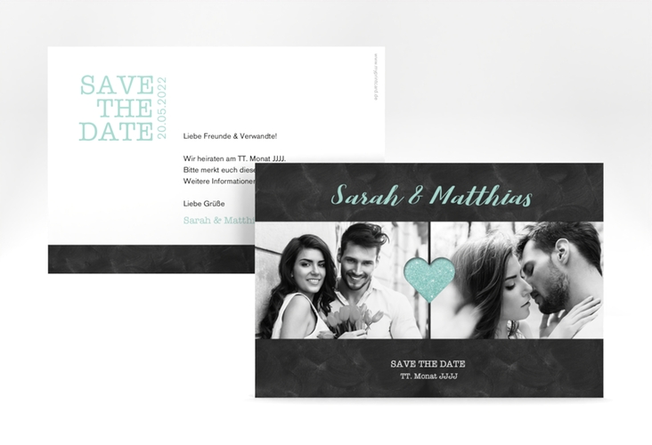 Save the Date-Karte Sparkly A6 Karte quer tuerkis hochglanz