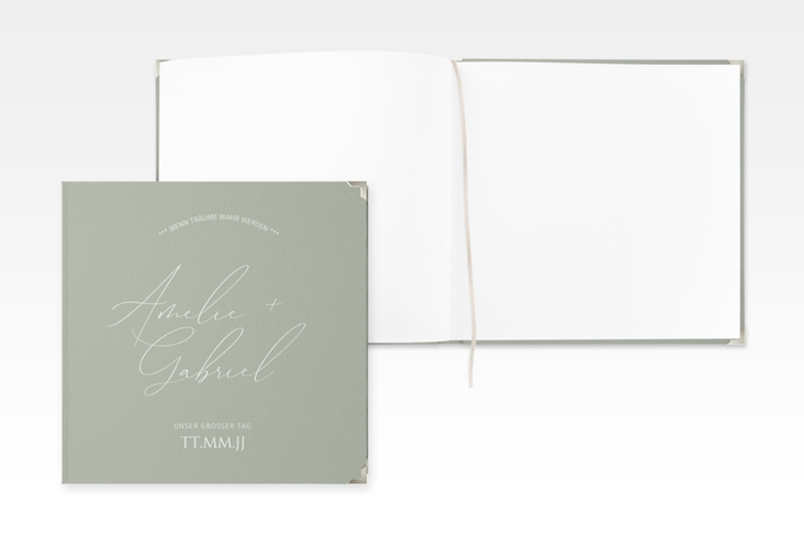 Gästebuch Selection Hochzeit Federschrift Leinen-Hardcover gruen in schlichtem Design mit Kalligrafie