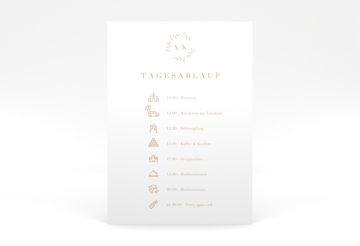 Tagesablauf Poster Hochzeit Filigrana 50 x 70 cm Poster beige in reduziertem Design mit Initialen und zartem Blätterkranz