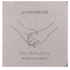 Klick: Details zu Gästebuch Selection Hochzeit "Hands" anzeigen Gästebuch Selection Hochzeit Hands Leinen-Hardcover Kraftpapier mit sich haltenden Händen im Monoline-Stil
