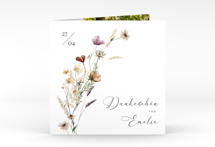 Danksagung Kommunion Blumensegen quadr. Klappkarte weiss