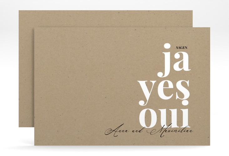 Save the Date-Karte Oui A6 Karte quer Kraftpapier hochglanz mit Ja-Wort in verschiedenen Sprachen
