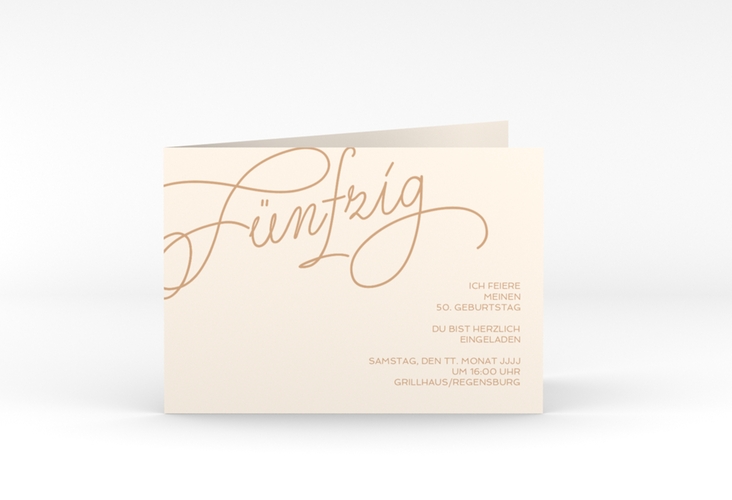 Einladung 50. Geburtstag Schwungvoll A6 Klappkarte quer beige