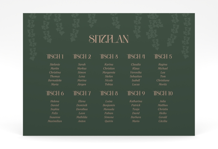 Sitzplan Poster Hochzeit Efeugrün 70 x 50 cm Poster gruen im Fantasy-Elfen-Design mit Efeu