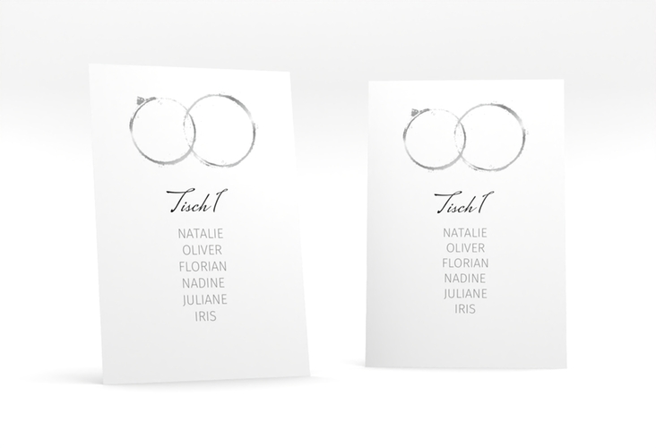 Tischaufsteller Hochzeit Trauringe Tischaufsteller grau minimalistisch gestaltet mit zwei Eheringen