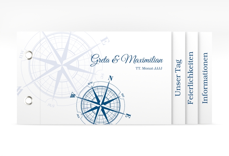 Hochzeitseinladung Windrose Booklet blau hochglanz