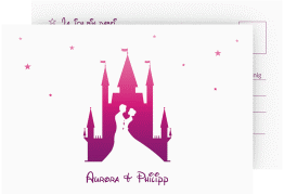 Klick: Details zu Antwortkarte Hochzeit "Castle" anzeigen Antwortkarte Hochzeit Castle A6 Postkarte pink