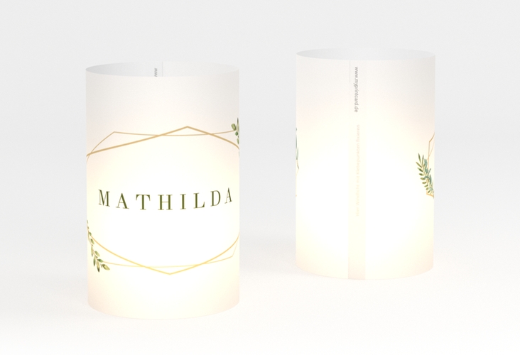 Windlicht Hochzeit Herbarium Windlicht gold mit geometrischem Rahmen und Blätter-Dekor