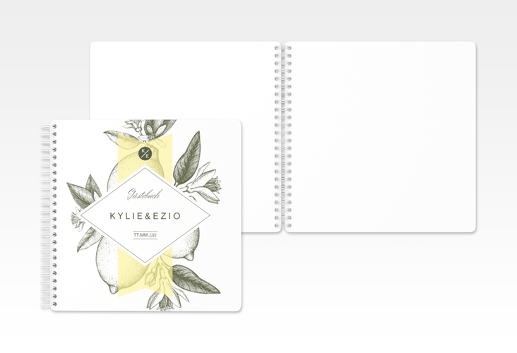 Gästebuch Hochzeit Lemon Ringbindung gelb mit mediterranem Zitronen-Kupferstich