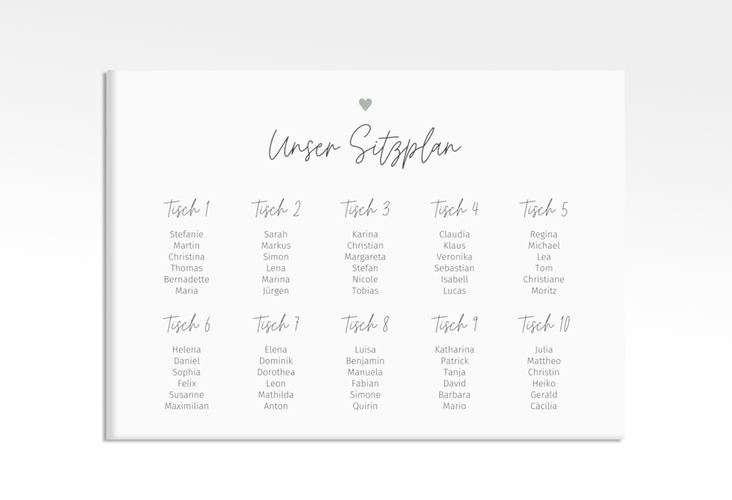 Sitzplan Leinwand Hochzeit Herzschlag 70 x 50 cm Leinwand weiss schlicht und elegant mit Herzchen