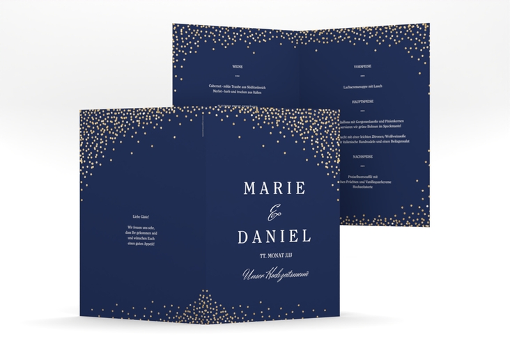 Menükarte Hochzeit Glitter A5 Klappkarte hoch blau hochglanz