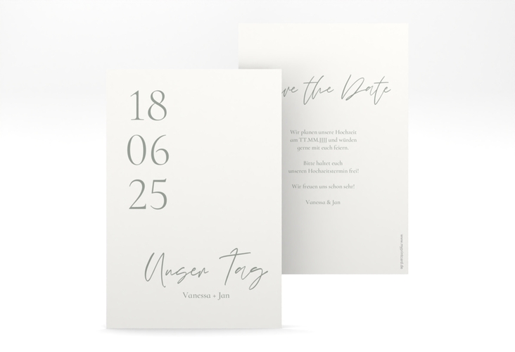 Save the Date-Karte Day A6 Karte hoch weiss hochglanz mit Datum im minimalistischen Design