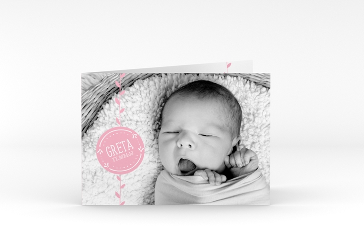Geburtskarte Unikat A6 Klappkarte quer rosa hochglanz