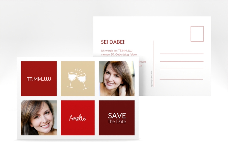 Save the Date-Postkarte Geburtstag Celebration A6 Postkarte rot