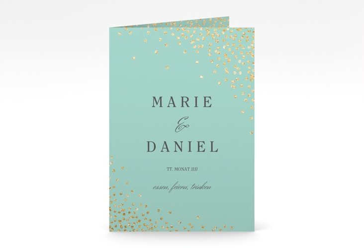 Einladungskarte Hochzeit Glitter A6 Klappkarte hoch mint hochglanz