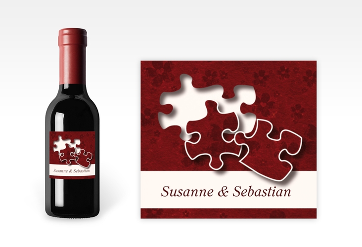 Piccoloetikett Hochzeit Ravensburg Etikett Piccolo rot mit zwei Puzzleteilen