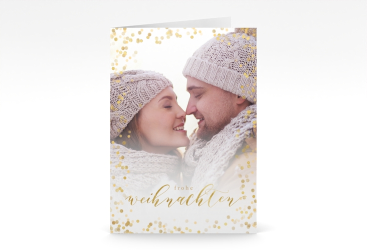 Weihnachtskarte Lights A6 Klappkarte hoch gold hochglanz