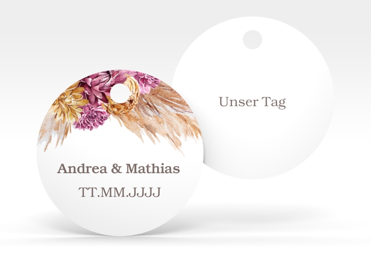 Geschenkanhänger Hochzeit Pampas Geschenkanhänger, rund weiss