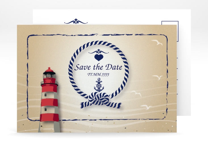 Save the Date-Postkarte Sylt A6 Postkarte braun mit Leuchtturm