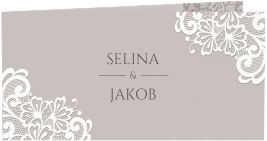 Klick: Details zu Dankeskarte Hochzeit "Vintage" anzeigen Dankeskarte Hochzeit Vintage lange Klappkarte quer grau mit floraler Spitze