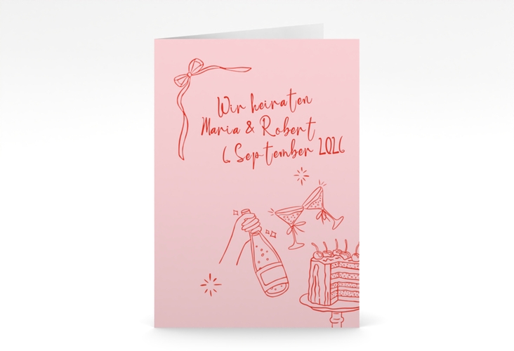 Einladungskarte Hochzeit Doodle A6 Klappkarte hoch