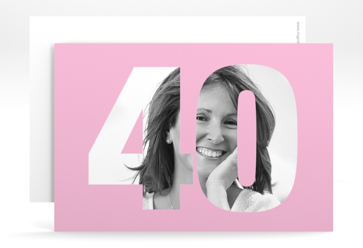 Einladung 40. Geburtstag Numbers A6 Karte quer rosa hochglanz